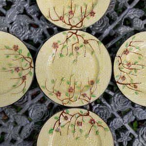 Rare! Set of 5 Hand Painted Yellow 3D Japan Medium 6" Plates